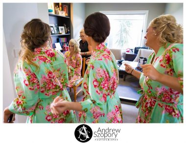 bridesmaids dancing and singing to bride