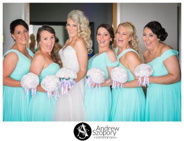bridesmaids group photo all laughing