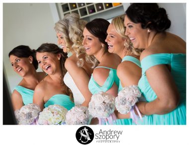 bridesmaids group photo all laughing